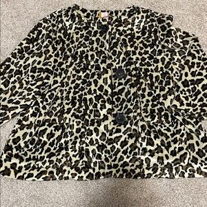 Ruby Rd. Faux-Leopard Button-Up Jacket in Cream, Brown & Black